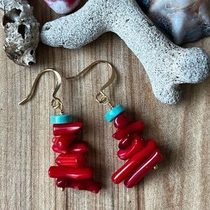 Red and Gold Artisanal Earrings with Spiral Design